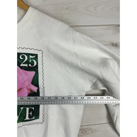 Vintage Fruit Of The Loom Sweatshirt Adult XL White Love Rose Stamp Crewneck USA - Picture 5 of 7